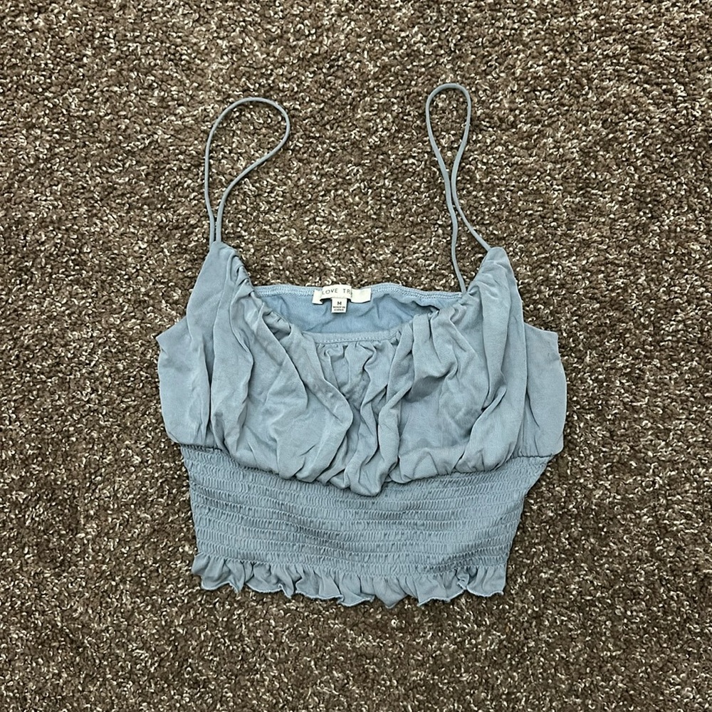 Blue Smocked Crop Tank